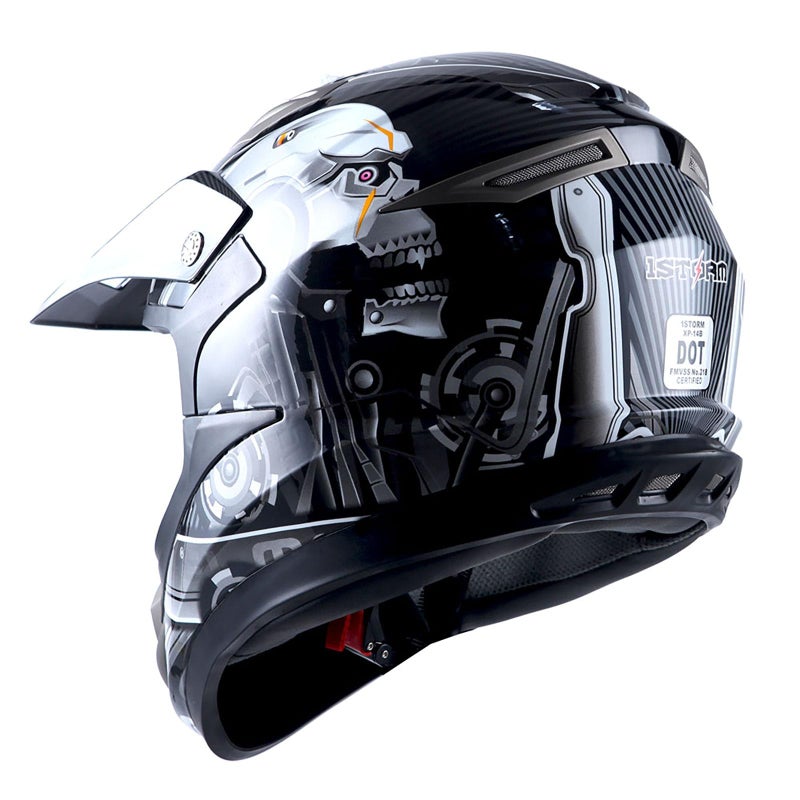 1Storm Adult Motocross Helmet Off Road MX BMX ATV Dirt Bike Mechanic HGXP14B Skull Black - Image 4